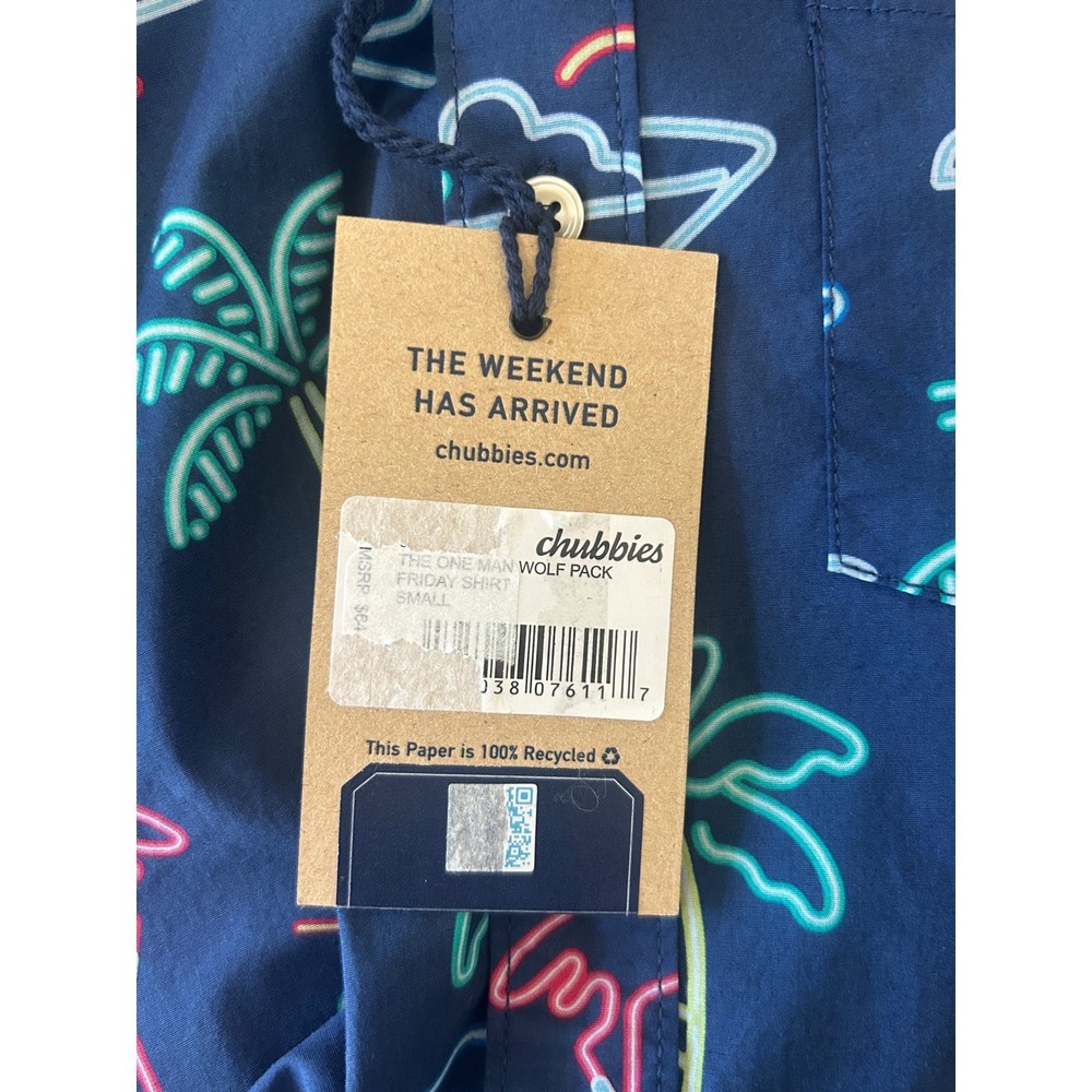 Chubbies The One Man Wolf Pack Friday Shirt Navy Neon Tropical Vacation Size S - Picture 6 of 8